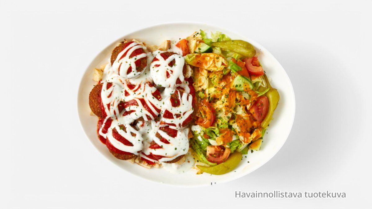 Falafel tai vöner valitsemallasi lisukkeella