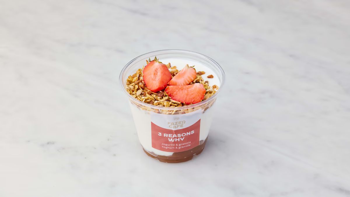 Luonnonjogurtti, vadelmahillo ja granola