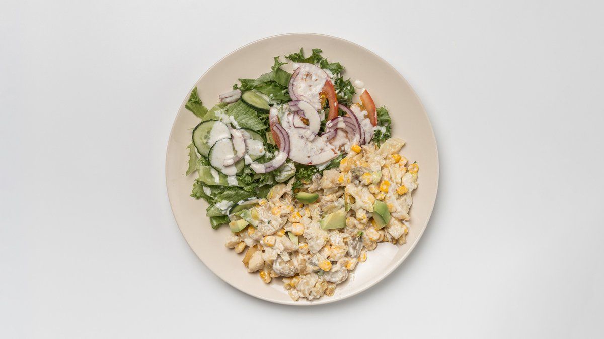 Chicken, avocado, mushroom & corn salad