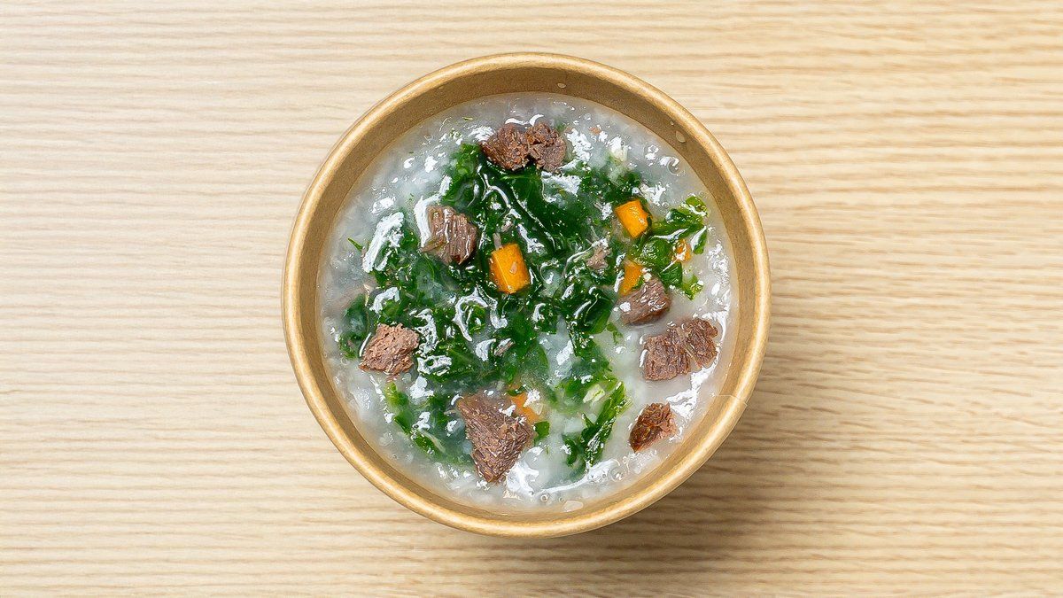Beef and spinach congee