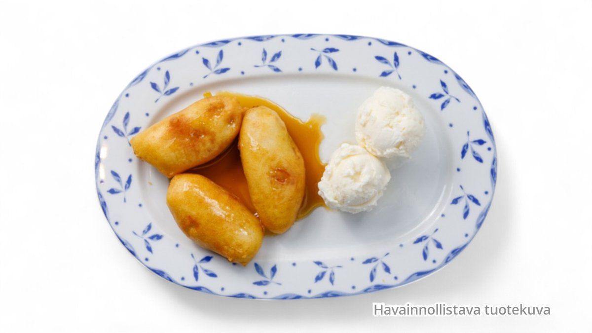 Friteerattua banaania ja vaniljajäätelöä