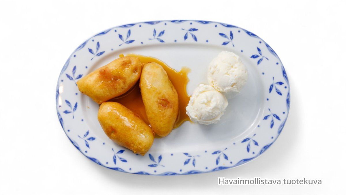 Friteerattua banaania ja jäätelöä