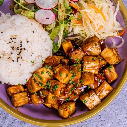 Teriyaki organic tofu stir-fry bowl