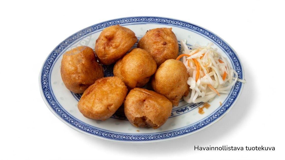 106. Lasten friteerattua possua ja hapanimeläkastiketta